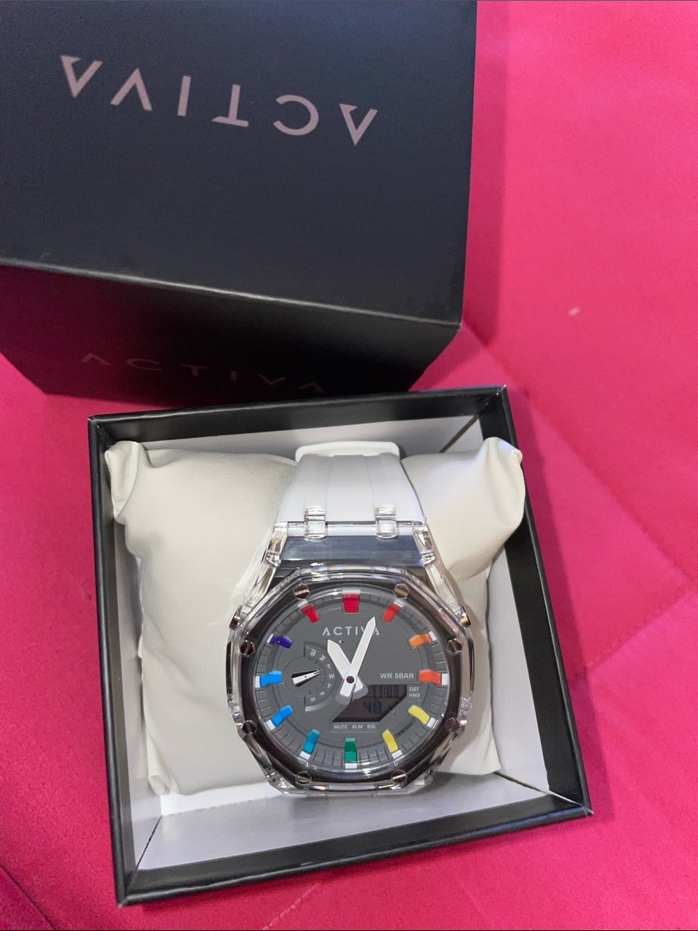 Ativa White Silicone Watch with Multicolor Hour Markers